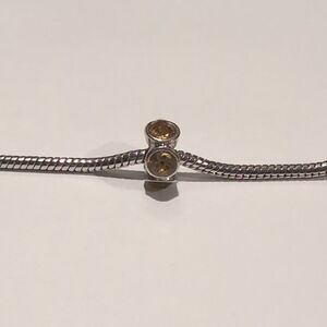 Silver Yellowish Amber‎ Rhinestones Spacer Charm for Pandora Style Bracelet